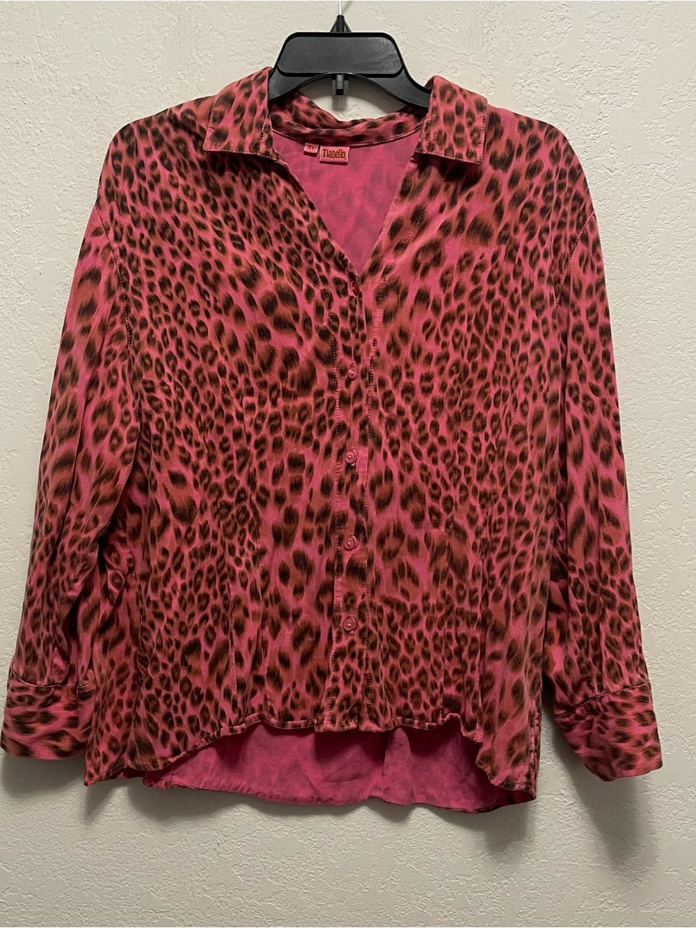 Tianello Women Long Sleeve Animal Print Suzy Blouse Shirt XL Pink Button Up